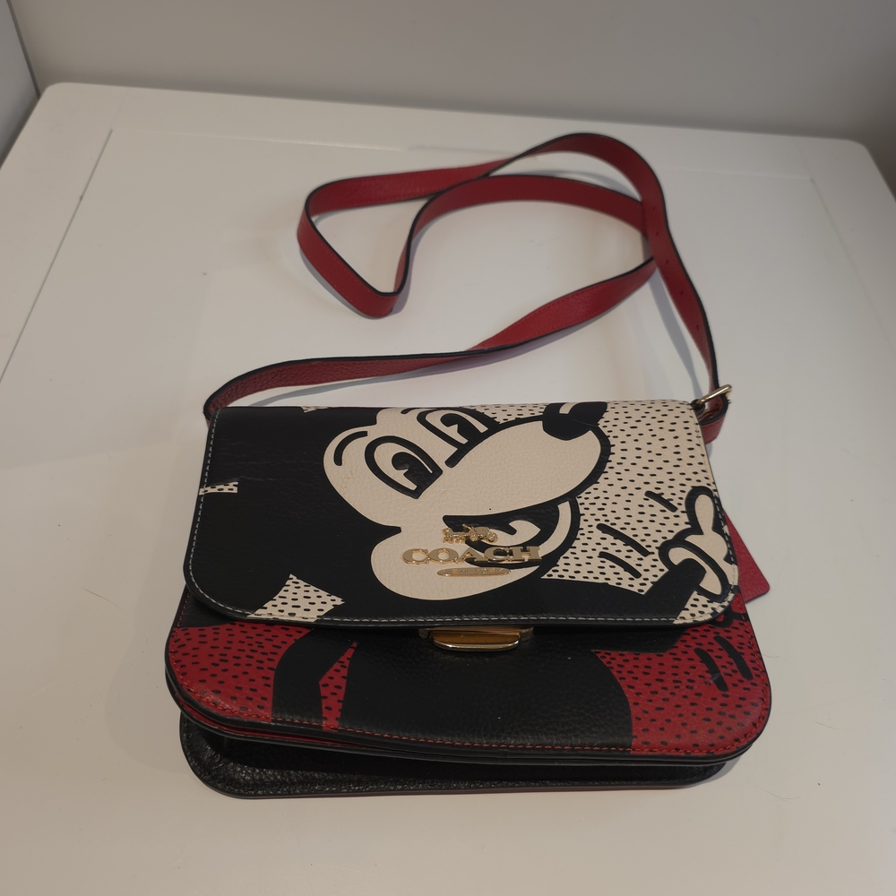 Coach x Disney Keith Haring Mickey Mouse Flap Crossbody Bag C7283 Red/Black